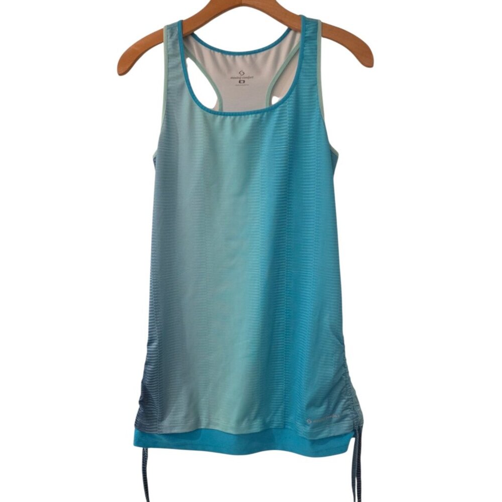 Moving Comfort Workout Tank Top‎ Racerback Blue Ruched Sides Long Womens Medium